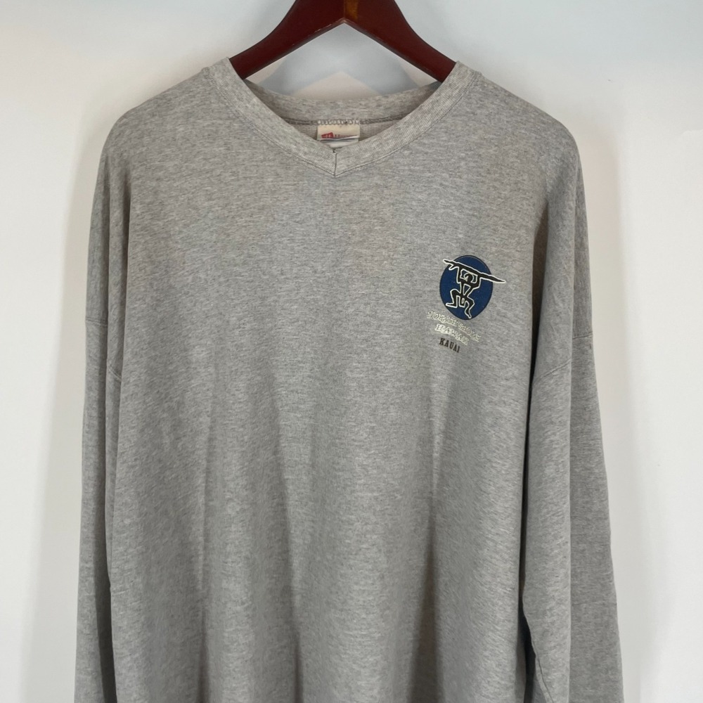 Vintage Hanes All Seasons Hawaii North Shore Long Sleeve V-Neck T-Shirt Gray 2XL